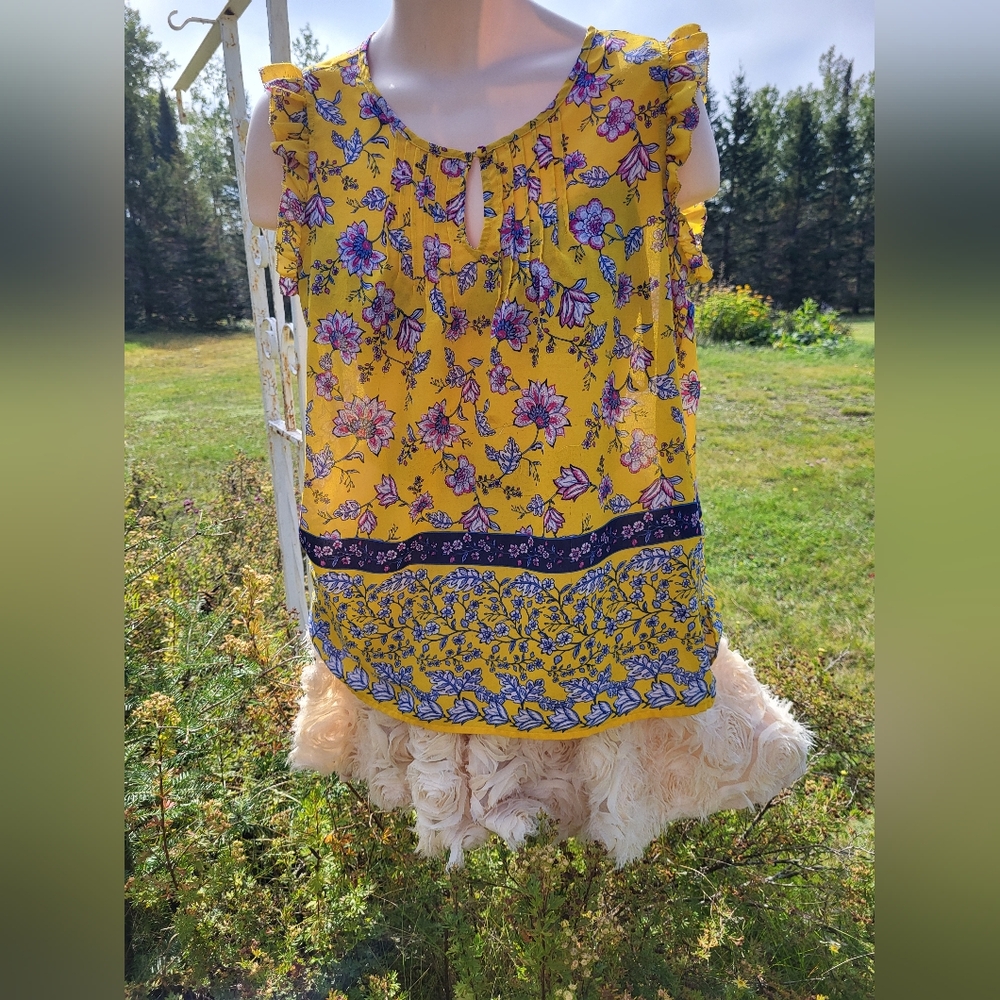 "Pretty + Bohemian" Liz Claiborne Yellow Floral Tank Top